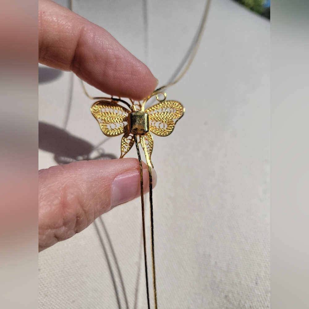 Vintage Delicate Gold Filigree Butterfly Slide Bolo Necklace - Picture 6 of 12